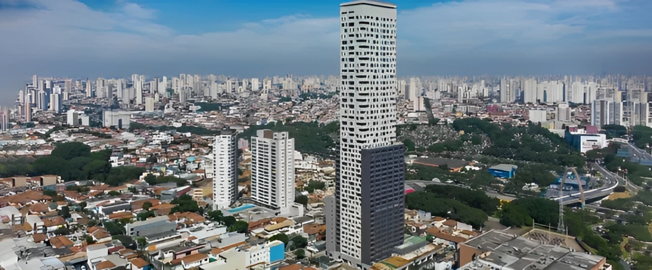 Imagem do bairro do Tatuapé com o maior prédio de são paulo.