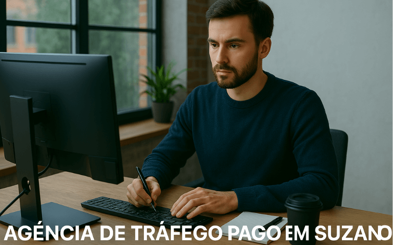 Imagem destacando um gestor de tráfego pago, esse gestor está criando uma campanha de marketing digital e tráfego pago.