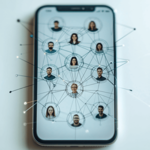 tela do celular exibindo uma rede de conexãoes através de campanha de núncios no linkedin.