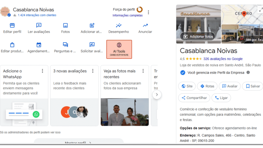 Painel de Informações do Google Meu negócio
